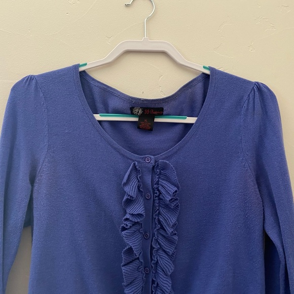 J.J. Basics Cardigan with Ruffles Down the Front Buttons - Medium Blue - Picture 4 of 4